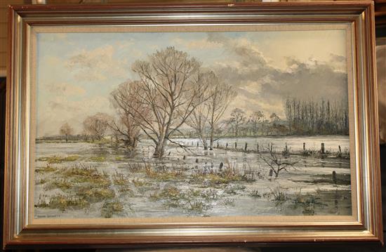 Brian Bennett PPROI (1927-) River Thame in the flood, 18 x 30in.